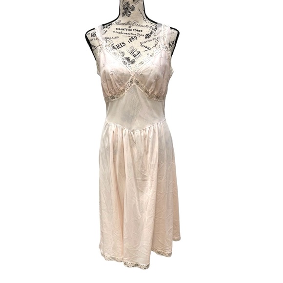 Rogers Other - Vintage Rogers Satin Lace Tank Strap Nightgown Pale Pink CottageCore Womens S